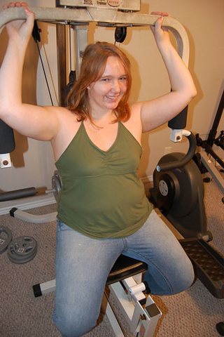 chubby blonde mom demonstrating