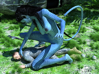 blue-skinned busty monster navi
