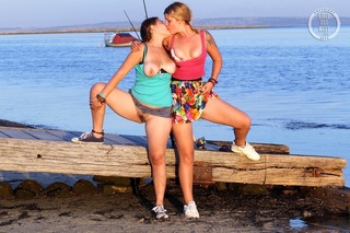 sexy babes fishing lake