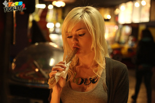 teen blonde wearing blue