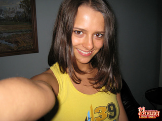 flirty slender brunette slides