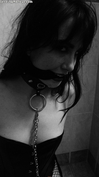 gagged brunette fishnet stockings