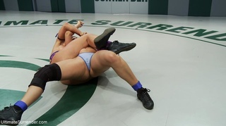 brunette wrestler drilled strap-on
