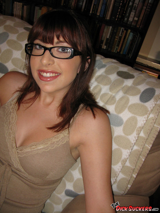nerdy brunette sucks big