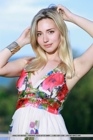 blonde girl takes floral