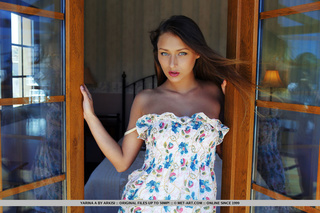 sun-tanned fit brunette strips