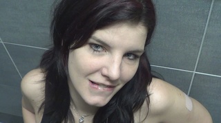 cum-eating brunette flashed snatch