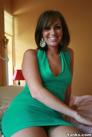 brunette bitch takes green