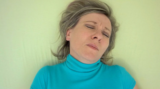 blonde milf blue turtle-neck