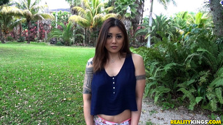 tattoed brunette colorful shorts