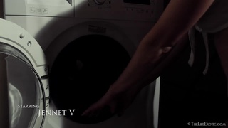 amazing redhead sits washing