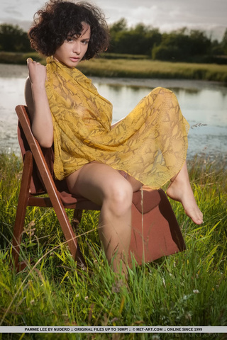 busty brunette yellow scarf