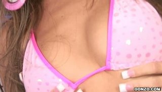 busty babe pink lingerie