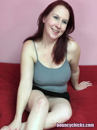 pale redhead grey top