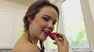 pigtailed brunette sticks strawberry
