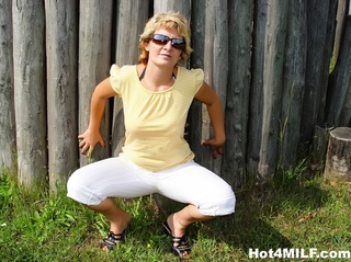 shades-wearing blonde milf pink