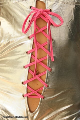 short haired blonde pink