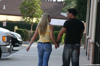 blonde man strut street