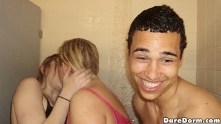 coed, college, shower, skirt
